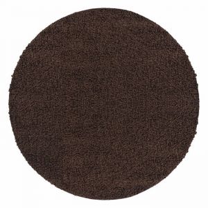 Carpetsale24 Uni Tapis de Salon Shaggy Uni Tapis Marron 120 cm Rond Chambre Tapis Poil Long Moelleux et Doux
