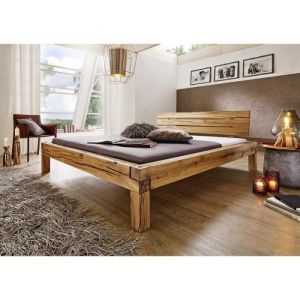 Stucture lit 160x200cm - Bois massif de ch&ecirc;ne sauvage huil&eacute; (Bois naturel) - KRAKAU 202