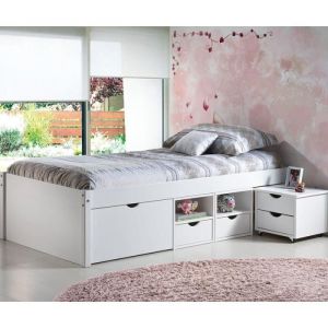 Lit Enfant Multi-rangements Paris Prix Clark 90x200cm Blanc - Avec tiroirs et sommier inclus