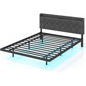 GOPLUS Structure de Lit King 160x200CM Design Flottant avec Lumières LED RVB/Tête Rembourrée/Station de Chargement Charge 300KG