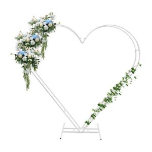 Arche de Mariage en M&eacute;tal en Forme de C&oelig;ur - D&eacute;coration de F&ecirc;te - Arche Double Tubes - Cadre pour Fleurs et Ballons ARCEAU (Blanc)