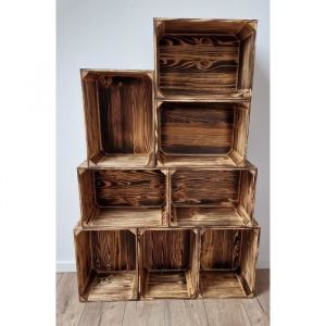 PYXIDAS Lot de 8 Caisses en bois pour le stockage lorganisation et la décoration intérieure effet brûlé