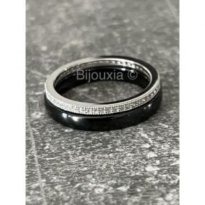 Bague Double Céramique & Argent Massif Zirconium T50-52-54-56-58-60 - BIJOUXIA - Mixte - Oxyde de zirconium