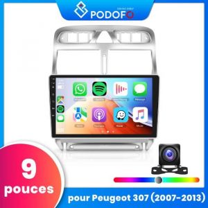 Podofo  Autoradio Android 9 pouces pour Peugeot 307 (2007-2013) Autoradio Android Carplay