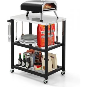 Chariot Barbecue - GOPLUS - Desserte Plancha Barbecue en Métal avec Comptoir 2 Étagères 9 Crochets 725x41x80CM