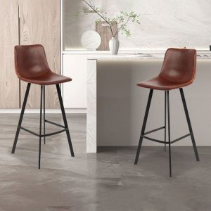 Tabouret de bar Ozan PU brun - Chocolat - ROUSSEAU - Cuisine - Métal - Intérieur