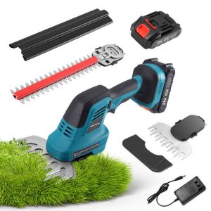2 en 1 Taille-Haies sans Fil 21V Cisaille &agrave; Gazon Electrique avec Batterie 2 x 1500mAh et 2 Lames pour Jardin Pelouse Arbustes