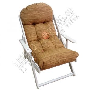 Fauteuil de jardin - RELAX - Pliable - 3 positions - Bois de sapin laqu&eacute; blanc - Coussin en polycoton