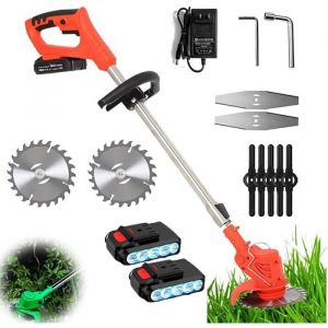 Coupe Bordure sans Fil avec Batterie Tondeuse &agrave; Gazon portative avec Roues D&eacute;broussailleuse &agrave; Batterie &eacute;lectrique D&eacute;broussaille A132