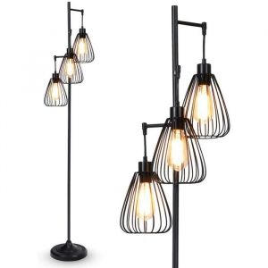 GOPLUS Lampadaire Industriel en Métal à 3 Têtes en Forme de Larme Lampe à Pied Débout avec Design Rétro et Hauteur 170 CM Noir