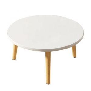 Table basse ronde bois-Table basse à côté du canapé-Petite table ronde Table ronde en pin-60*60*50cm-Blanc + bois