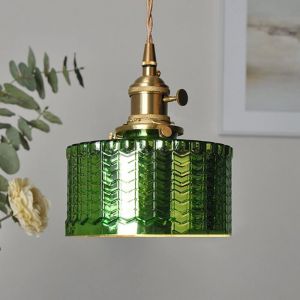 Suspension Suspension en verre Lustre industriel Lustre vintage Abat-jour vert Abat-jour suspendu E27 pour le salon