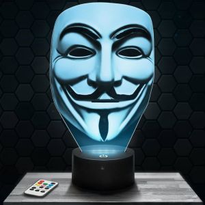 Lampe 3D - Masque V pour Vendetta - Accessoire Figurine Cadeau Masque V pour Vendetta - Veilleuse Led Tactile avec socle au choix