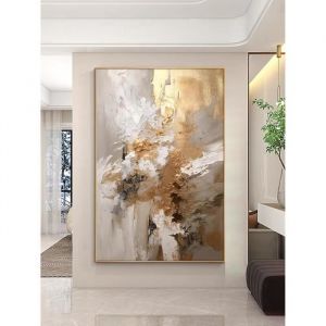 Peinture sur feuille dor moderne gris sur toile pour salon art mural abstrait moderne prêt à accrocher 70x100 cm Sans cadre