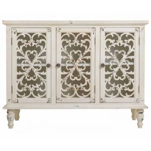 Buffet meuble de rangement en bois avec 3 portes coloris blanc - Longueur 120 x Profondeur 40 x Hauteur 91 cm