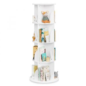 Bibliothèque Pivotante pour Enfants - Étagère à Livres 4 Niveaux - Design doreilles de lapin - Blanc