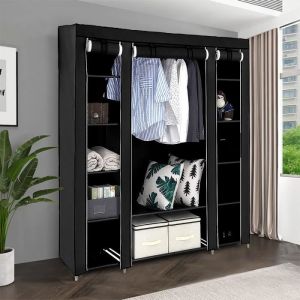 Armoire de rangement KEISHA XXL en tissu non-tissé 175 x 150 x 45 cm penderie souple avec 3 portes en rouleau