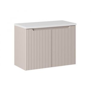 Ensemble Meuble Vasque 2 portes et Plateau Blanc L 80 x P 40 x H 595 cm - Astral - Beige cr&egrave;me