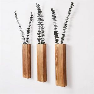 Lot de 2 Vase Mural en Bois &agrave; Suspendre pour Chambre &agrave; Coucher et Salon Vase de Poche pour Fleurs S&eacute;ch&eacute;es