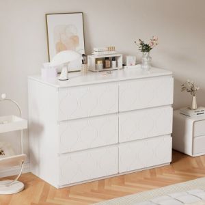 Commode 6 tiroirs blanc laqué design vagues - Meuble dentrée salon salle de bain chambre - 110x40x72cm MDF