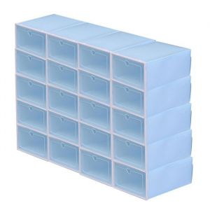 Lot de 20 boîtes à Chaussures (Bleu) indépendante - Empilable - Boîte de rangement en Plastique 33 x 23 x 14cm MEUBLE A CHAUSSURES