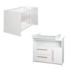 Chambre Bébé Duo Lilo - Lit Evolutif 70x140 cm + Commode à Langer - Blanc - ROBA