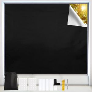 Store Occultant Sans Perçage 200x146cm Noir Rideaux Occultants De Protection Solaire Avec Fermeture Velcro Pour Chambre