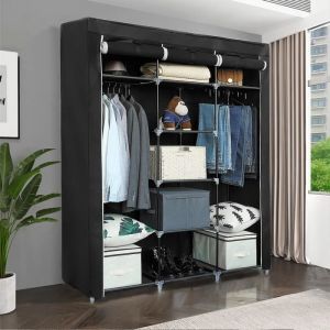 Armoire de Rangement Penderie Dressing Amovible - NOIRE - 150*45*175cm - Métal - Contemporain