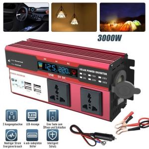 Convertisseur 3000W- Onduleur Convertisseur 12V 220V AC Prises et écran LCDpour VoitureCaravaneBateauCampingVoyage
