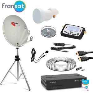 PACK SATELLITE CAMPING FRANSAT Trepied + Parabole pliable + R&eacute;cepteur STRONG SRT 7407 + Kit Best HQSF 101 + Kit Coaxial