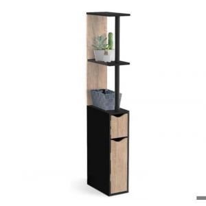 Meuble WC - Design contemporain - 2 portes - Noir et hêtre - Rangement optimisé - 118 cm