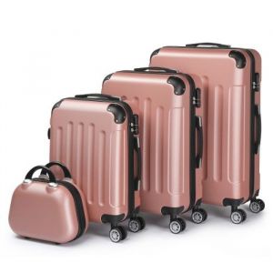 ALIGHTUP - Set de 4 Valise trolley portable 4 en 1 en ABS - 3 Valises + 1 Vanity - Or rose