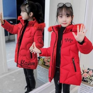 Manteau à capuche pour Filles de 4 à 12 ans dhiver à pour adolescentes Vêtements dextérieur de Style Long en velours-Rouge