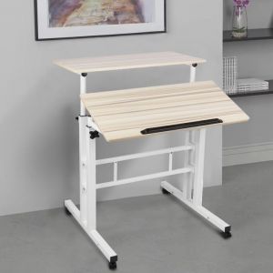 Amiremplie MEUBLE MULTIMEDIA Bureau dordinateur r&eacute;glable en hauteur Table pour ordinateur portable avec roulettes 60*60*67-115cm