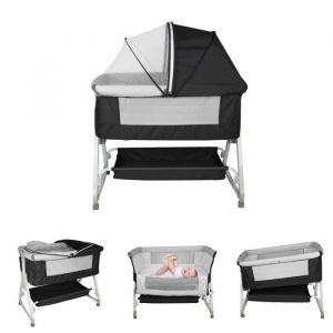 Noir Berceau Cododo avec un matelas de langer pour b&eacute;b&eacute; 3 en 1 Lit de chevet Berceau &agrave; bascule et Lit dappoint Hauteur r&eacute;glable