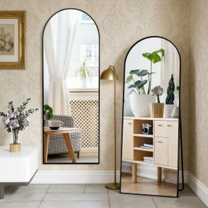 Miroir pleine longueur Arc - 164 x 54 cm - Miroir bomb&eacute; avec cadre en m&eacute;tal noir - Grand miroir mural sur pied - Noir