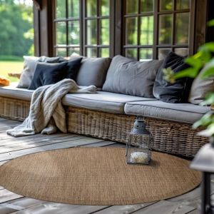 Tapis de Cuisine Uni - SIMPEX - 120 cm Rond - Marron - Design R&eacute;sistant aux Intemp&eacute;ries - Tapis Lavable