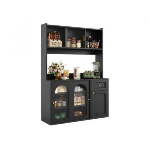 Buffet haut salle a manger -Meuble vaisselier cuisine avec éclairage LED -Armoire vitrine nior -Dimensions: 120x35x167 cm