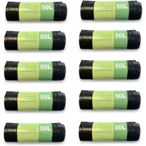 BASA Sac Poubelle Noir ultra r&eacute;sistant  Sacs en Plastique sans attache Recycl&eacute;s  Sac poubelle ((50L 10 Paquet de 7 Sac A63