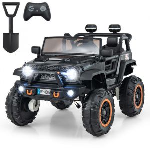 Voiture Électrique Enfant  DREAMADE 2 Places avec Télécommande Pelle Interrupteur Avant/Arrière Klaxon LED Musique 24V Noir