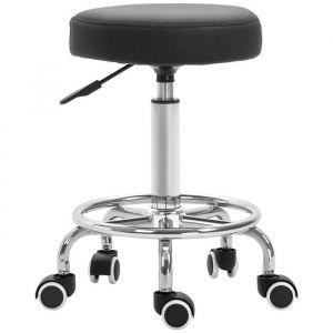 Tabouret &agrave; roulettes - Vinsetto - hauteur r&eacute;glable assise rembourr&eacute; pivotant 360&deg; - rev&ecirc;tement synth&eacute;tique - &Oslash;42 x 50-64 cm - noir