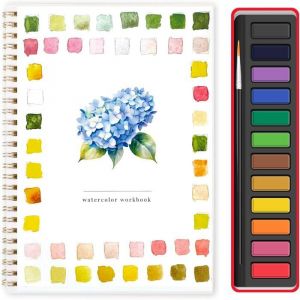 Cahier daquarelle Type A - Kit de peinture pour debutants avec 12 couleurs et pinceau - Format portable et pages epaisses