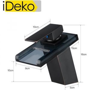 iDeko®Robinet Mitigeur lavabo cascade en verre Noir (sans LED) & Flexible