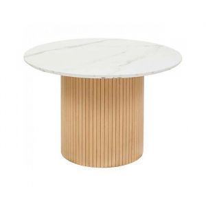 Table &agrave; manger ronde avec plateau effet marbre blanc - Diam&egrave;tre 110 x Hauteur 76 cm