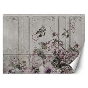 Papier Peint - Entoilage 130g/m2 - Motif Champ de fleurs vintage - 254x184 cm - Gris - Décoration murale à coller - Feeby