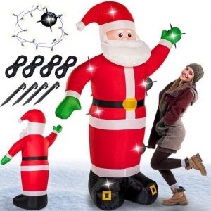 Père Noël Gonflable XXL décoratif Lumineux fête Noël 250cm Pompe électrique intérieur et extérieur 4X piquets de Terre autogonflant