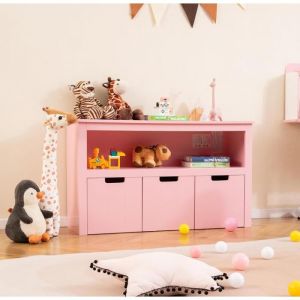 DREAMADE Coffre à Jouets Enfant 102x33x62CM avec 3 Tiroirs à roulettes Meuble de Rangement Enfant en MDF avec Kit Anti-basculement
