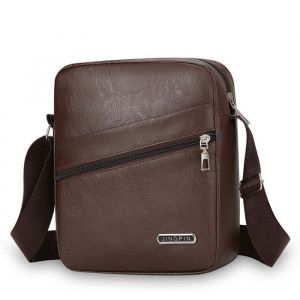 Sacoche à Bandoulière Homme Poitrine Imperméable PU cuir pour à Pied Cyclisme Voyage et Sport XD1388 café