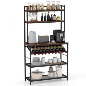 COSTWAY Étagère de Cuisine pour Four à Micro-Ondes avec Casier à Vin pour 10 Bouteilles Desserte de Cuisine avec Pieds Réglables