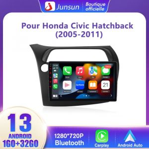 Junsun Autoradio Android 13 pour Honda Civic Hatchback (2005-2011) 1Go+32Go 9écran Tactile Carplay GPS WiFi Bluetooth Android